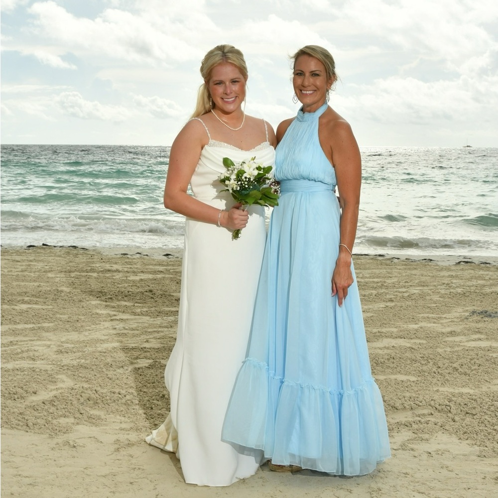 Mac Duggal  Light Blue Halter Maxi Dress